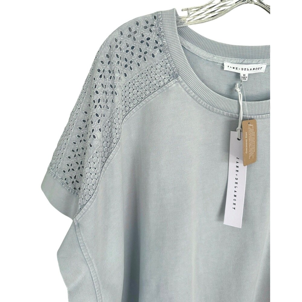 Jane & Delancey Women's Garment Dye Top Short Eyelet Sleeve Plus Size 3X Blue - Picture 4 of 8